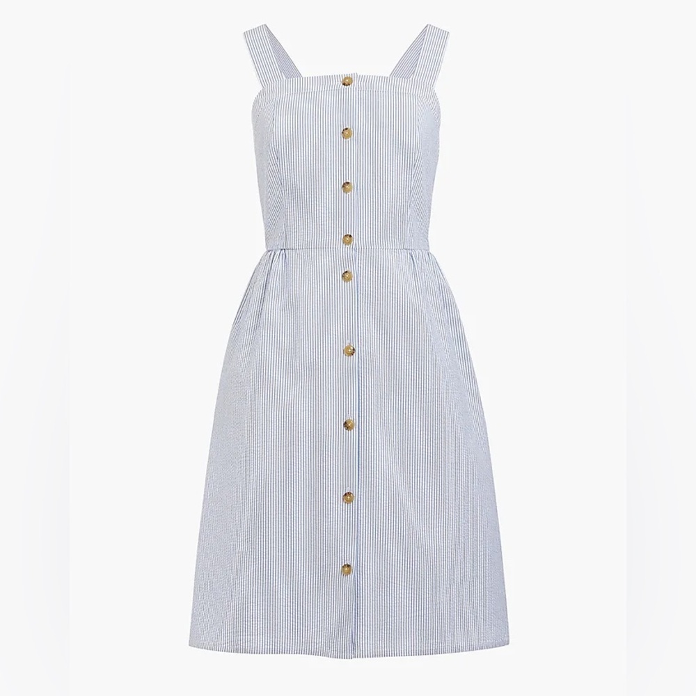 J. Crew Striped White and Blue Button-Down Dress